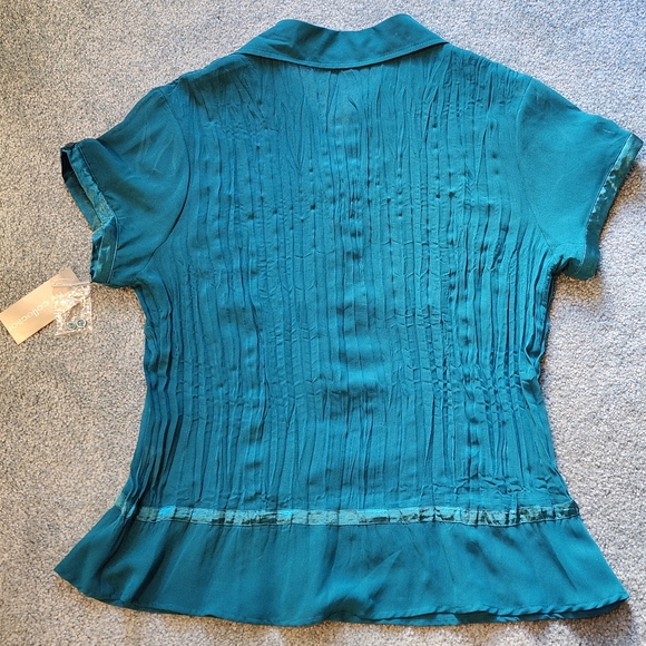 NWT NY Collection SS button-down blouse w/ tank top Size L Color turquoise - Picture 10 of 12